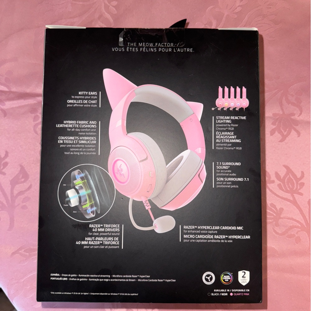 Razer Pink and Gray Over-Ear Headphones with Cat Ear Design - Picture 4 of 4